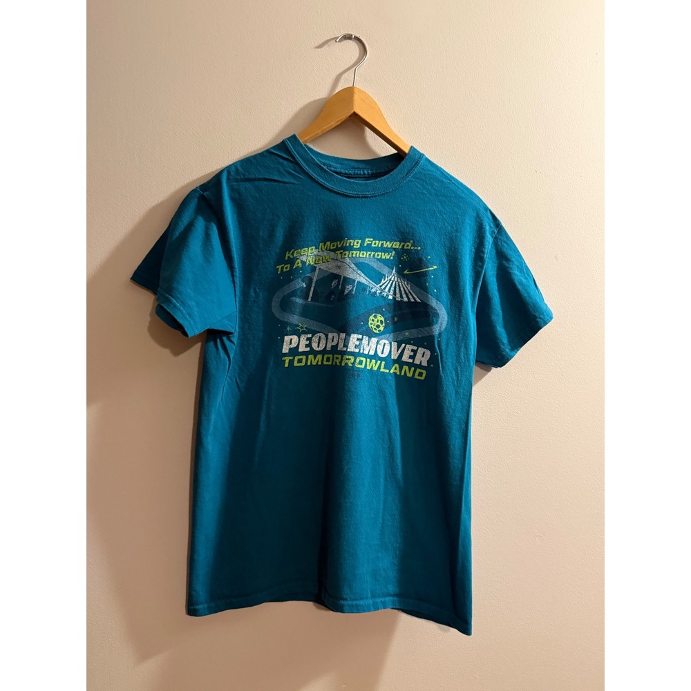 Disney Parks Tomorrowland PeopleMover Graphic T-Shirt Teal Blue Mens Medium